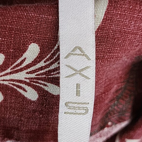 Axis Red Floral Print Linen Cotton Button Front Short Sleeve Shirt - Picture 3 of 5